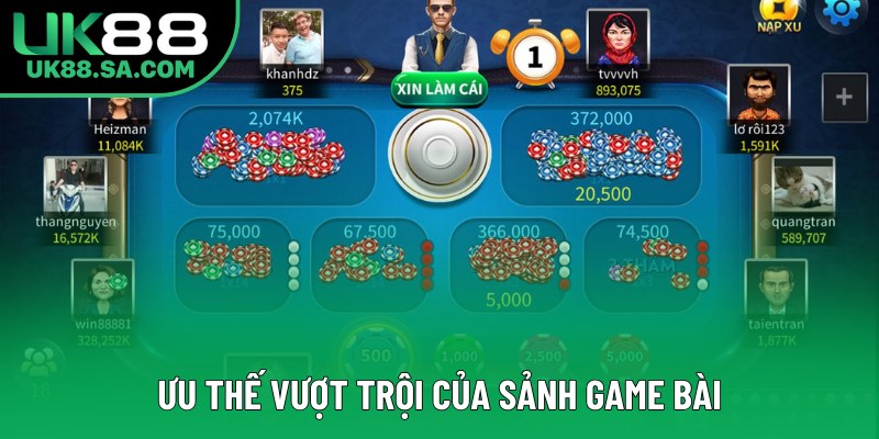 Ưu thế vượt trội của sảnh game bài